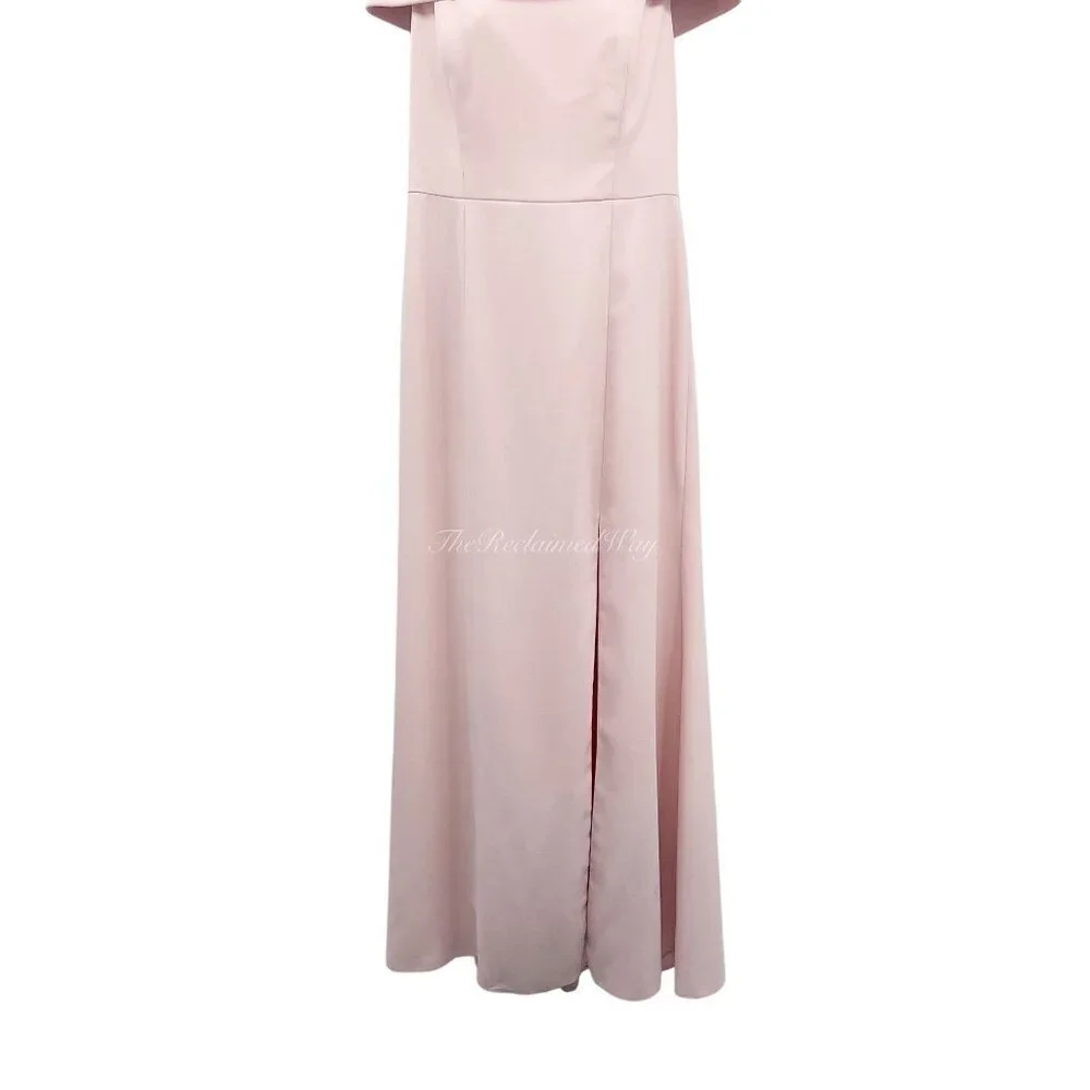 NEW Dessy Collection 3030 Blush Pink Crepe Slit Maxi Dress Gown Off the Shoulder - Picture 6 of 11